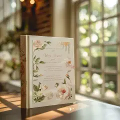 Un livret de cérémonie laïque orné de roses délicates, prêt à guider les invités à travers ce moment unique.