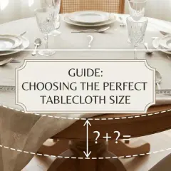 Guide pour choisir la nappe parfaite. Mesure du tissu pour une table ronde, utile pour savoir combien de mètre de nappe pour 50 personnes.