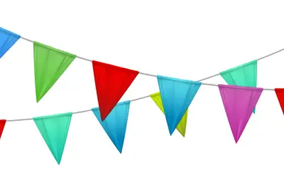 Guirlandes colorées pour un texte invitation auberge espagnole. Des fanions joyeux pour annoncer la fête !