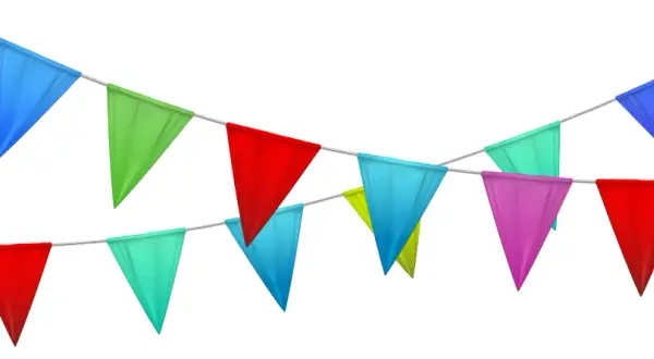 Guirlandes colorées pour un texte invitation auberge espagnole. Des fanions joyeux pour annoncer la fête !
