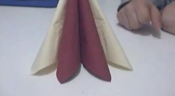 Serviettes pliées en forme de cône, prêtes pour une présentation élégante.