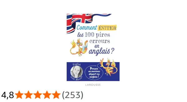 Couverture du livre "Comment éviter les 100 pires erreurs en anglais ?" avec un dragon et le drapeau britannique.