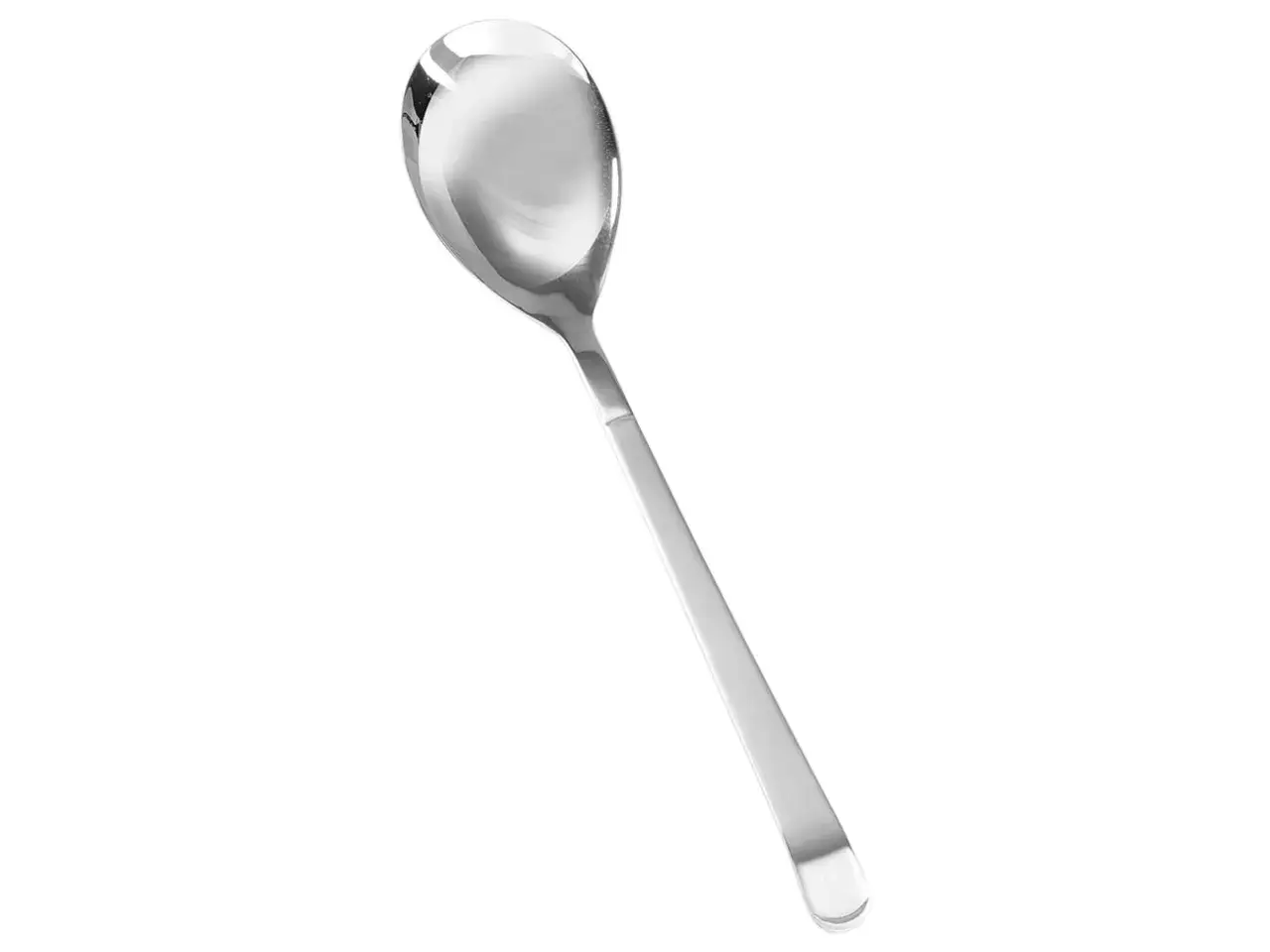Cuill&egrave;re plate en m&eacute;tal brillant, parfaite pour servir ou m&eacute;langer. Son design &eacute;pur&eacute; sugg&egrave;re une utilisation polyvalente en cuisine.
