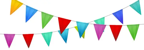 Guirlandes colorées pour un texte invitation auberge espagnole. Des fanions joyeux pour annoncer la fête !